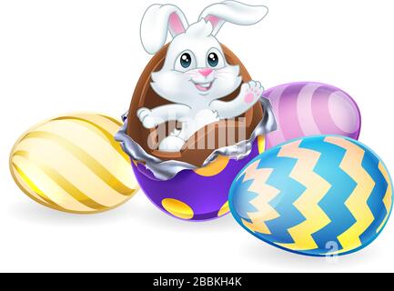Easter Bunny Rabbit Breaking Chocolate Egg Cartoon Stock Vector