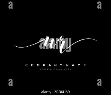 WR Initial Letter handwriting logo hand drawn template vector, logo for beauty, cosmetics, wedding, fashion and business Stock Vector