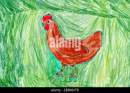 Hen Chicken Vector Illustration Hand Draw Colour Stock Vector -  Illustration of doodle, chicken: 261966030
