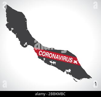 Curacao map with Coronavirus warning illustration Stock Vector