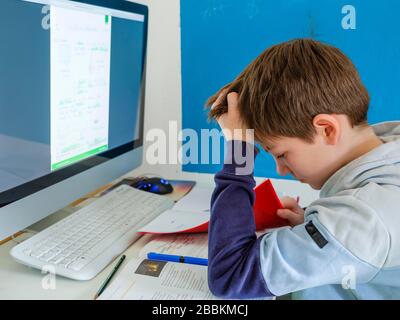 Students doing homework in front of the computer, Germany Stock Photo