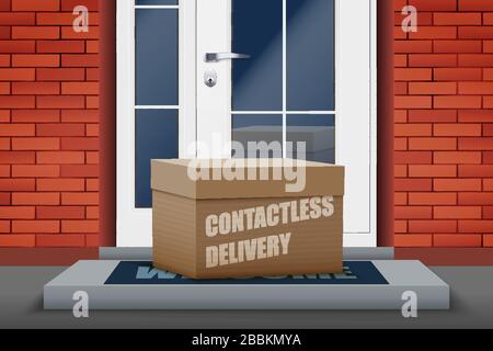 Contactless delivery box on doorstep Stock Vector