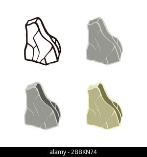 Stone set cube textures with cracks. Outline sketch, flat style and realistic. Vector illustration. Stock Vector