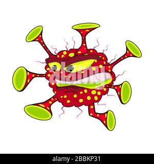 Funny micro virus isolated on white background. Cartoon bad bacteria monster character with facial expression. Germ, monster or parasite. Stock vector Stock Vector