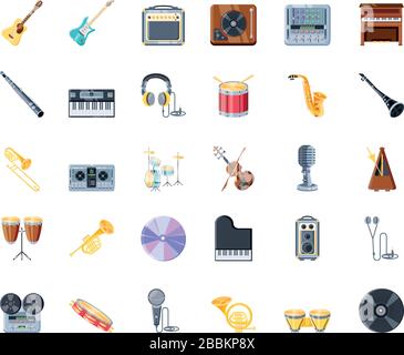 set of icons musical instruments on white background vector illustration design Stock Vector
