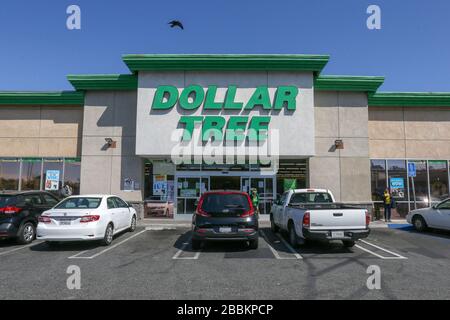 General view of DollarTree store, located at 3710 South La Brea Ave, in the wake of the coronavirus COVID-19 pandemic, on Thursday, March 26, 2020 in Los Angeles, California, USA. (Photo by IOS/Espa-Images) Stock Photo