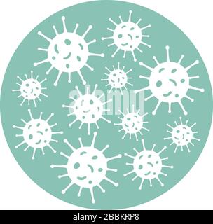 Coronaviruses silhouettes in circle, Petri dish. Micro-organisms disease-causing objects. Covid-19 testing concept. Stock Vector