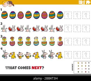 Cartoon Illustration of Completing the Pattern Educational Game for Children with Easter Holiday Characters Stock Vector