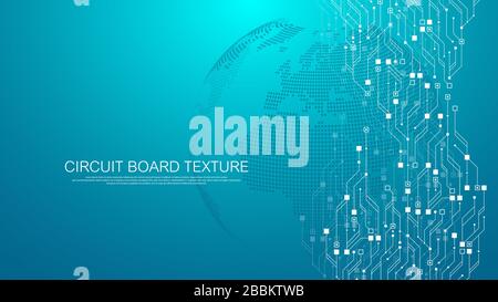 Technology abstract circuit board texture background. High-tech futuristic circuit board banner wallpaper. Digital data. Engineering electronic Stock Vector
