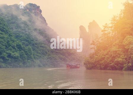 Boat trips on Baofeng Lake scenery in Zhangjiajie China. Stock Photo