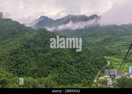 cable car with mist in Tianmen mountain zhangjiajie national park, Hunan province, China. Stock Photo