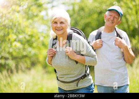 Senior couple hiking Stock Photo