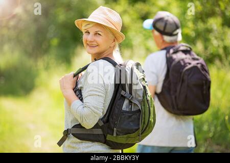 Senior couple hiking Stock Photo