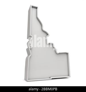 American state of Idaho, simple 3D map in white grey. 3D Rendering Stock Photo