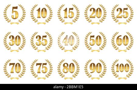 collection of laurel wreaths for firm jubilee from 5 to 100 years Stock Vector