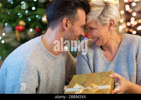 Couple together on Christmas Stock Photo