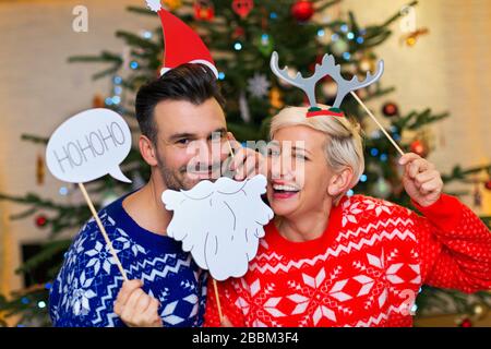 Couple together on Christmas Stock Photo