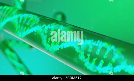 3D Illustration DNA molecule, its structure. Concept human genome. DNA molecule with modified genes. Conceptual illustration of a dna molecule inside Stock Photo