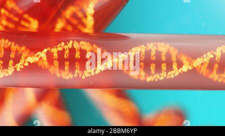 3D Illustration DNA molecule, its structure. Concept human genome. DNA molecule with modified genes. Conceptual illustration of a dna molecule inside Stock Photo