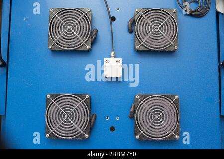 Dusty grill cooling fan system Stock Photo