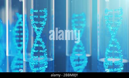 3D Illustration DNA molecule, its structure. Concept human genome. DNA molecule with modified genes. Conceptual illustration of a dna molecule inside Stock Photo