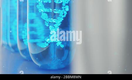 DNA molecule, its structure. Concept human genome. DNA molecule with modified genes. Conceptual illustration of a dna molecule inside a glass test Stock Photo