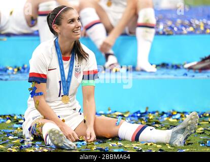 USA's Alex Morgan celebrates after the final whistle Stock Photo