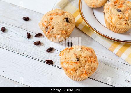 Homemade carrot raisin muffins. Stock Photo
