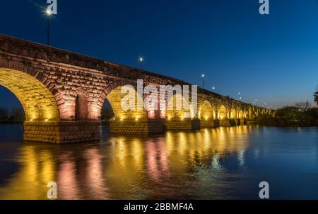 Roman Bridge of Mérida, Emerita Augusta, capital of the former Lusitania. Stock Photo