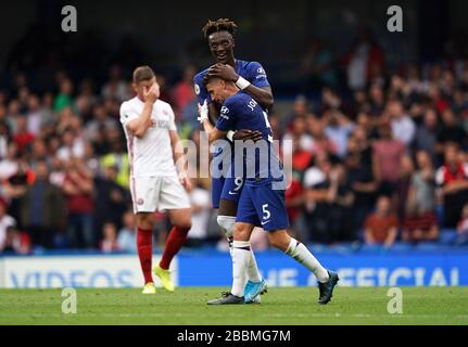 Chelsea's Tammy Abraham celebrates scoring his side's second goal with Chelsea's Jorginho Stock Photo