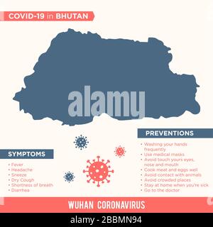 Bhutan - Asia Country Map. Covid-29, Corona Virus Map Infographic Vector Template EPS 10. Stock Photo