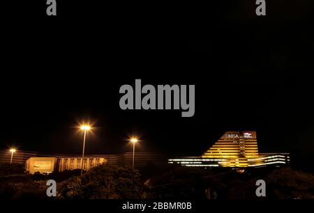 Pretoria, South Africa - March 28, 2009: Night time view of UNISA main building with lights on Stock Photo