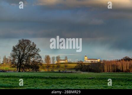 Water meadows and Towcester race course, Towcester, Northamptonshire, England Stock Photo