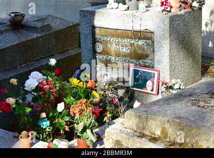 Tomb of Jim Morrison leader of The Doors at Cimetiere du Pere-Lachaise. Paris, France. August 16, 2018. Stock Photo
