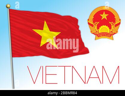 Vietnam official national flag and coat of arms, asiatic country, cvector illustration Stock Vector