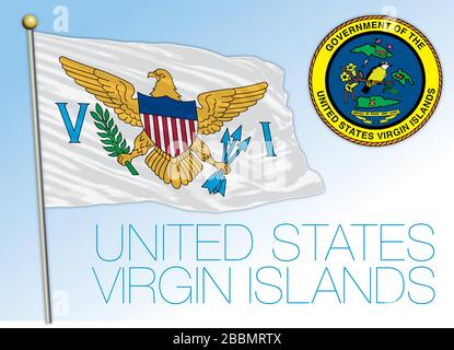 United States Virgin Islands, official national flag and coat of arms, antilles, vector illustration Stock Vector