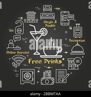 Vector black hotel service square concept - Free Drinks Stock Vector