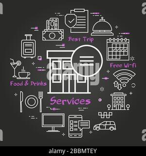 Vector black hotel service square concept - Hotel Online Service Stock Vector