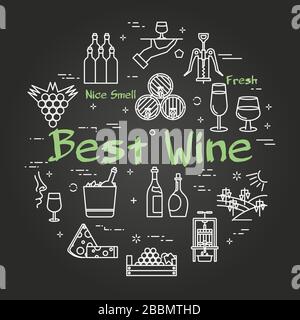 Vector black concept of winemaking with text Best Wine Stock Vector