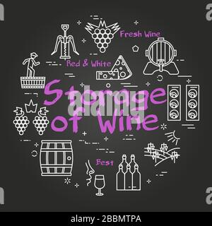 Vector black concept of winemaking with text Storage of Wine Stock Vector