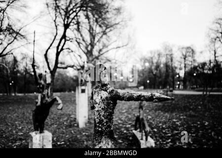 Sculptures in  Giardini Pubblici Indro Montanelli in Milan Italy Stock Photo