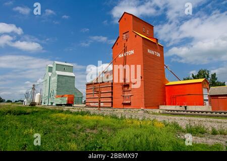 Grain elevators in Nanton Alberta in Canada Stock Photo