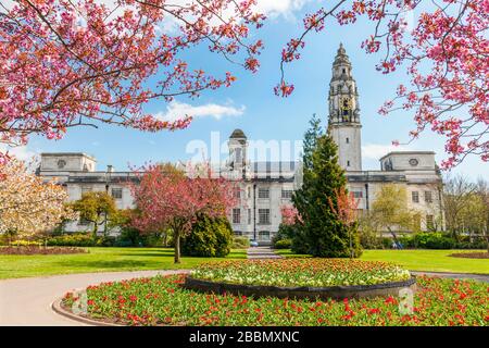 City Hall, Alexandra Gardens, Cathays Park, Cardiff, Wales, UK Stock Photo