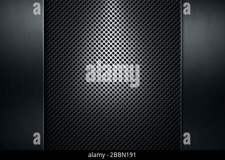 Perforated metal plate with polished metal plate banner Stock Photo