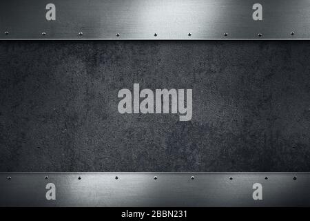 Concrete texture with metal plates. Stock Photo
