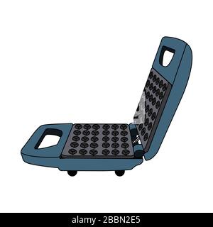 blue cartoon waffle maker. white background isolated vector illustration Stock Vector