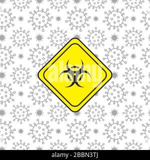 Warning sign of quarantine. Yellow symbol quarantine zone area. Virus Corona on white background. Novel Coronavirus 2019-nCoV vector illustration. Stock Vector