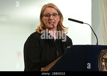 New York, USA - 31 Mar 2020 - Deanne B. Criswell,Commissioner of New York City Emergency Management, holds media briefing at the USTA Billie Jean King Stock Photo