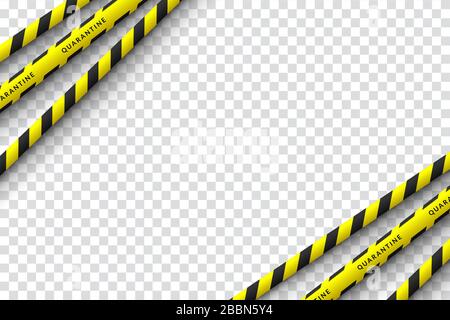 Vector design of corona virus danger warning in yellow and black stripes. Isolated with a transparent background. Limiting the area of virus, quaranti Stock Vector