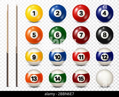 Billiard, pool balls with numbers collection. Realistic glossy snooker ball. White background. Vector illustration. Stock Vector